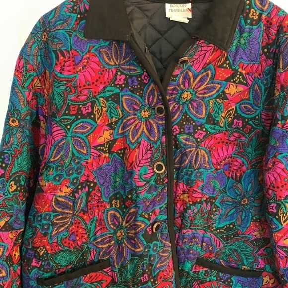 VTG Boston Traveler Y2K Boho Floral Quilted Jacket Folk Style Colorf Women Large - Picture 11 of 12